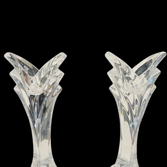Set Of 2 Clear Crystal "Deco" Single Light Candlestick Holders By Mikasa 5.5” - Picture 3 of 8
